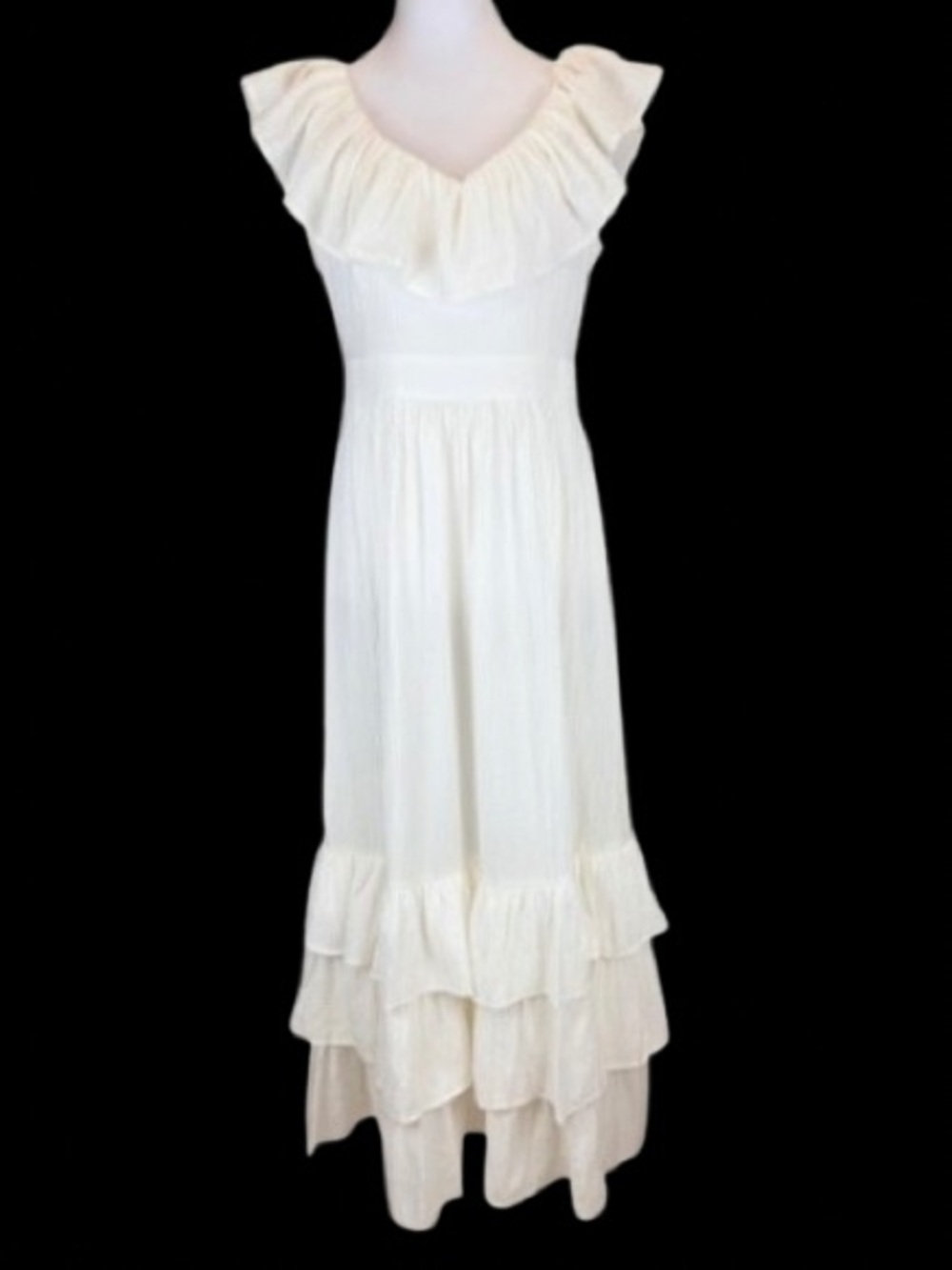 Calvin Klein White Tiered Ruffle Maxi Dress Size 4 Romantic Cottagecore Fairy